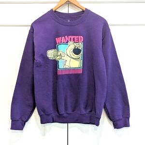 DISNEY Toy Story Lotso Bear Wanted Graphic Purple Sweatshirt Crewneck Jumper